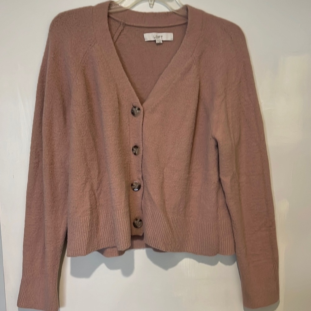 V neck long sleeve fuzzy cardigan sweater